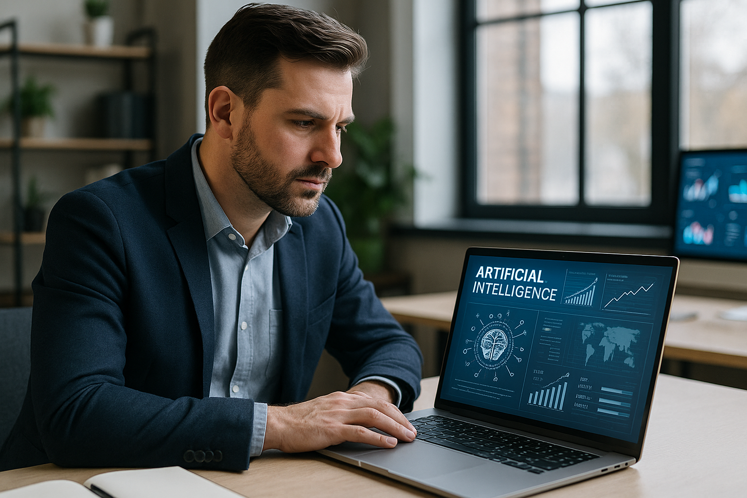 Professional using AI dashboards for business decisions