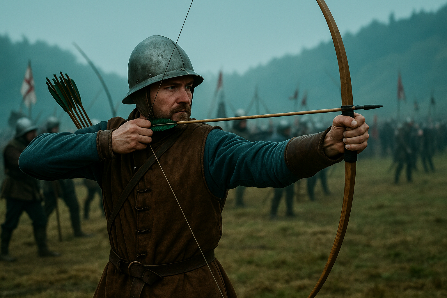 English longbowmen on a medieval battlefield